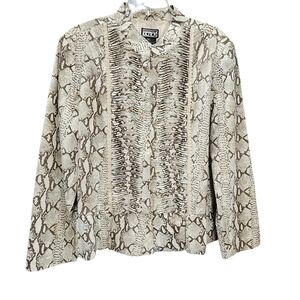 Berek Snakeskin Python Print 100% Leather Tan Cream Hook & Eye Closure Jacket 1X